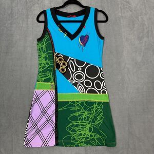 Bohemian Dress Medium /L Buttons Multicolor Embroidered Patchwork Elegant Hippie